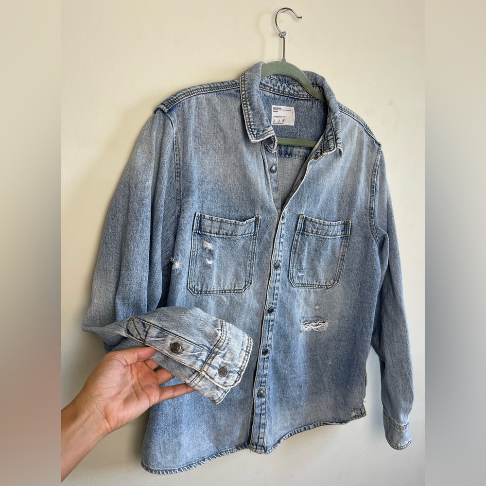 Bershka Light Blue Denim Overshirt - Picture 2 of 8